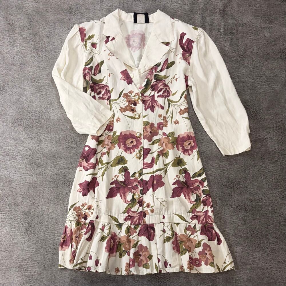 Vintage Cream Floral Long Sleeve Mini Dress